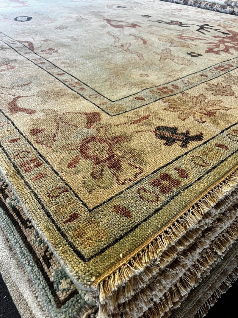 Sheridan 9x11.9 Grey and Tan Hand-Knotted Oushak Rug | Banana Manor Rug Company