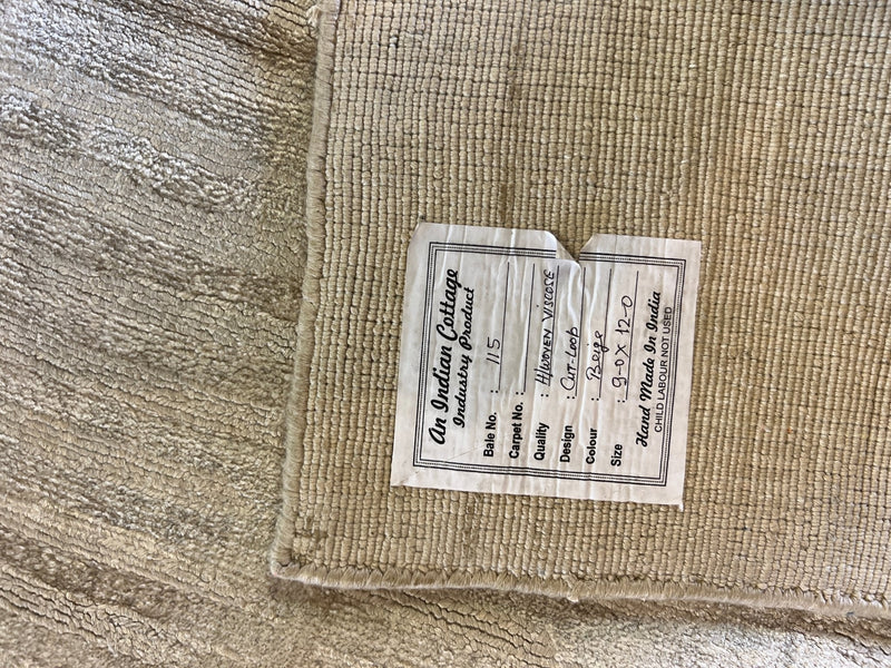 Shira 9x12 Beige and Tan Handwoven Viscose Rug | Banana Manor Rug Company