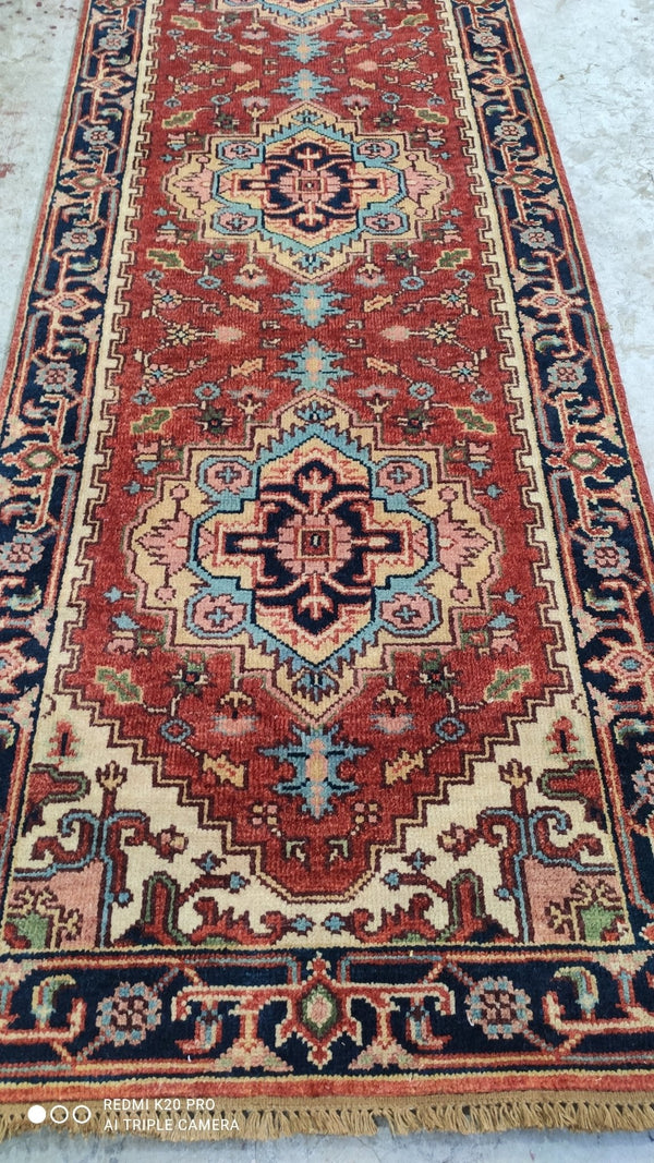 Shorofsky 2.9x8 Red and Blue Hand-knotted Serapi Runner | Banana Manor Rug Company