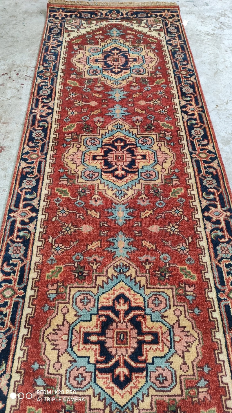 Shorofsky 2.9x8 Red and Blue Hand-knotted Serapi Runner | Banana Manor Rug Company