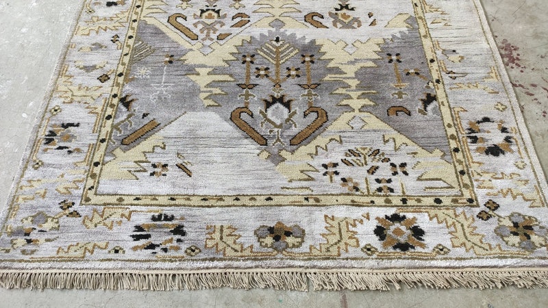 Sian Owlight 4x6 Grey and Gold Hand-Knotted Oushak Rug | Banana Manor Rug Company