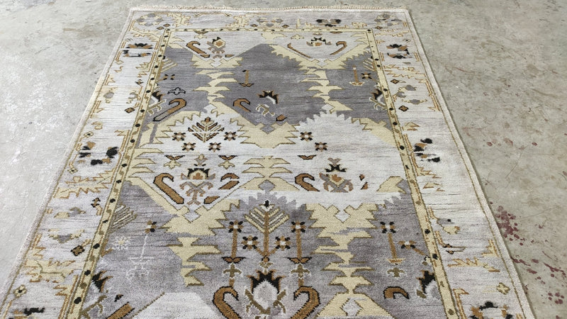 Sian Owlight 4x6 Grey and Gold Hand-Knotted Oushak Rug | Banana Manor Rug Company