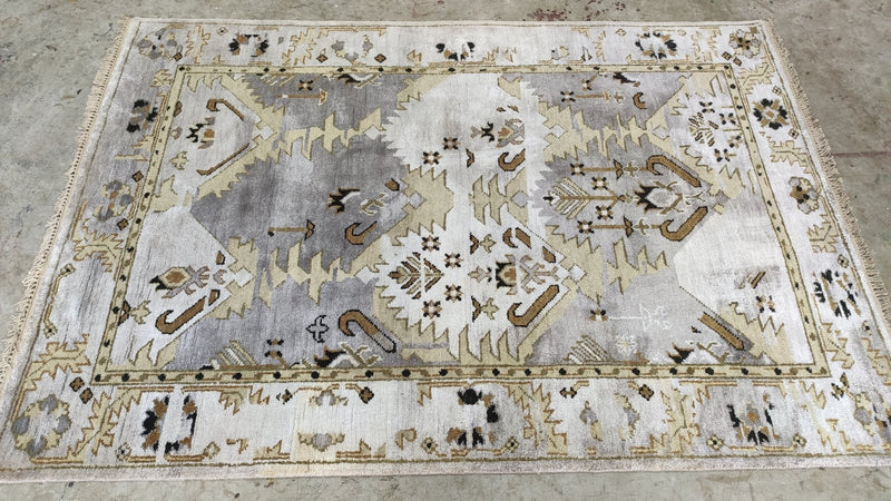 Sian Owlight 4x6 Grey and Gold Hand-Knotted Oushak Rug | Banana Manor Rug Company