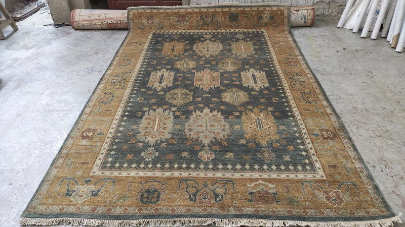 Sienna 6x9 Dark Grey and Gold Hand-Knotted Oushak Rug | Banana Manor Rug Company