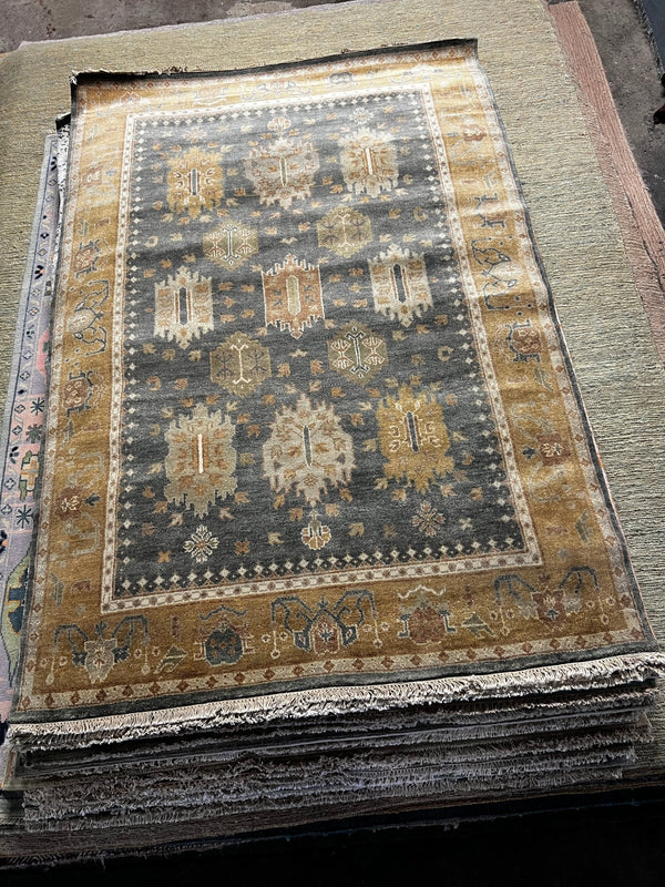 Sienna 6x9 Dark Grey and Gold Hand-Knotted Oushak Rug | Banana Manor Rug Company