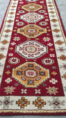 Siesta 2.9x8.6 Red and Ivory Hand-Knotted Kazak Runner | Banana Manor Rug Company