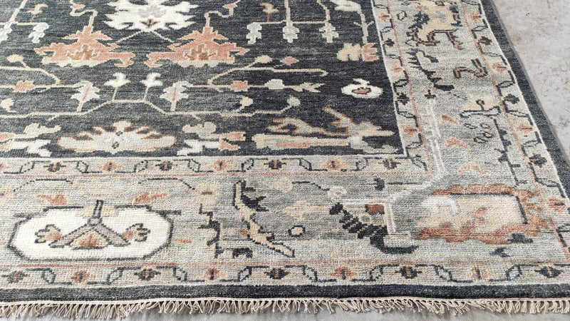 Sif 9x12 Dark Grey and Blue Hand-Knotted Oushak Rug | Banana Manor Rug Company