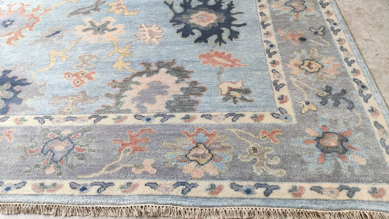 Sigourney Weaver 8.9x12 Light Blue Hand-Knotted Oushak Rug | Banana Manor Rug Company