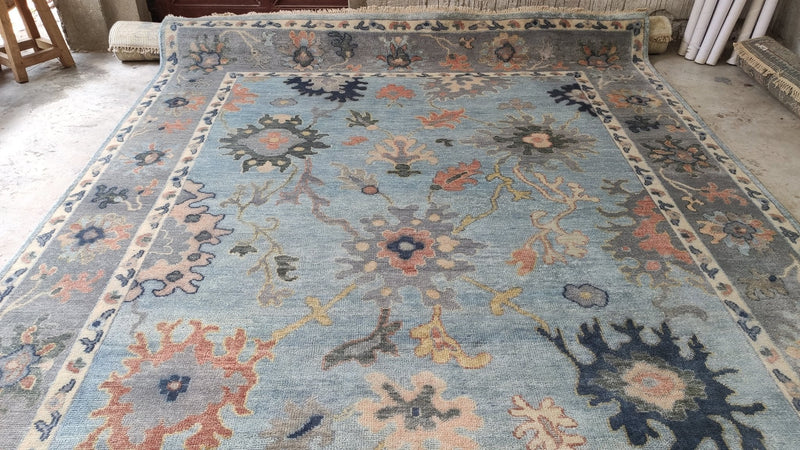 Sigourney Weaver 8.9x12 Light Blue Hand-Knotted Oushak Rug | Banana Manor Rug Company