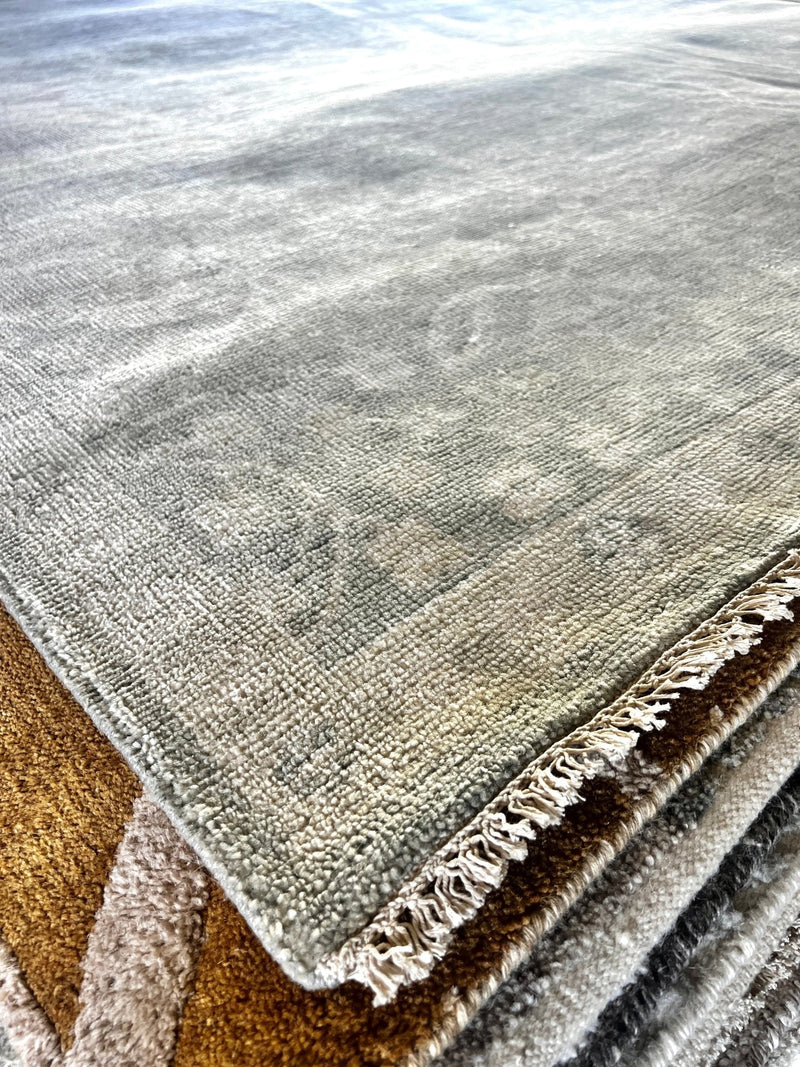 Silver Spice O'Hara 9x12 Hand-Knotted Oushak Rug Aqua and Silver O'Hara | Banana Manor Rug Factory Outlet