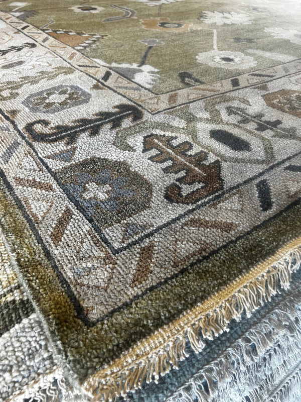 Skye 9.9x14 Grey and Yellow Hand-Knotted Oushak Rug | Banana Manor Rug Factory Outlet