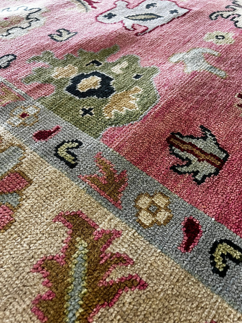 Sonia Khan 8x9.9 Pink and Ivory Hand-Knotted Oushak Rug | Banana Manor Rug Company