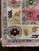 Sonia Khan 8x9.9 Pink and Ivory Hand-Knotted Oushak Rug | Banana Manor Rug Company
