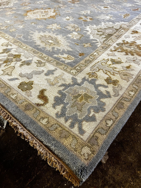 Sophia 8.3x9.9 Blue and Ivory Hand-Knotted Oushak Rug | Banana Manor Rug Company