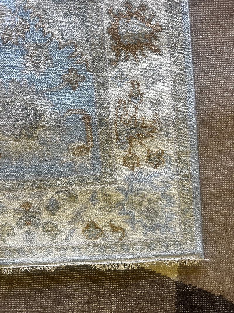 Sophia 8.3x9.9 Blue and Ivory Hand-Knotted Oushak Rug | Banana Manor Rug Factory Outlet