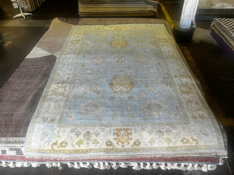 Sophia 8.3x9.9 Blue and Ivory Hand-Knotted Oushak Rug | Banana Manor Rug Factory Outlet