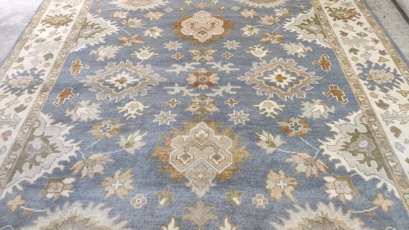 Sophia 8.3x9.9 Blue and Ivory Hand-Knotted Oushak Rug | Banana Manor Rug Company