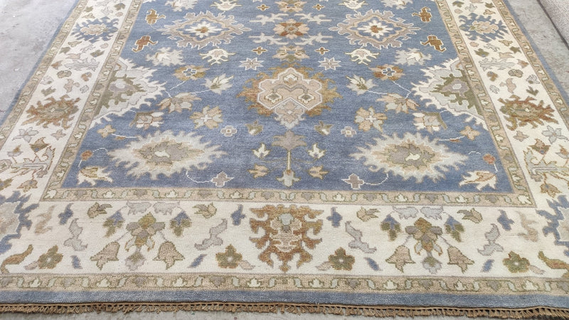 Sophia 8.3x9.9 Blue and Ivory Hand-Knotted Oushak Rug | Banana Manor Rug Company