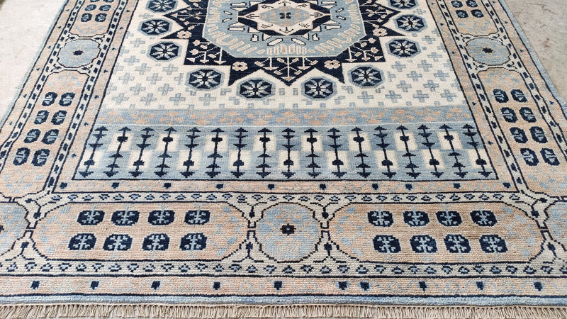 Sophie 8x10 Light Blue and Ivory Hand-Knotted Oushak Rug | Banana Manor Rug Company