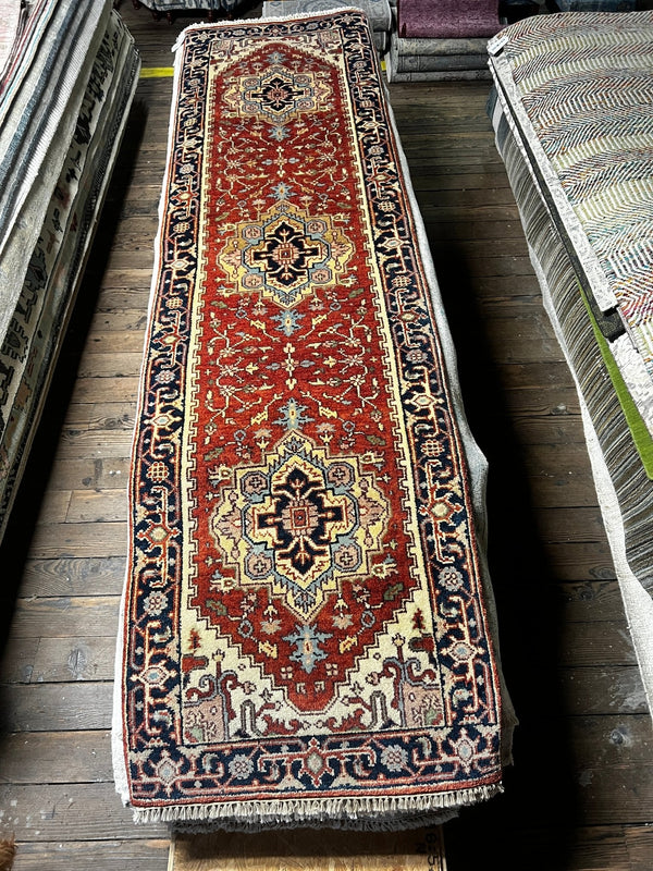 St. Armand 3x8.3 Red and Ivory Hand-Knotted Kazak Runner | Banana Manor Rug Factory Outlet