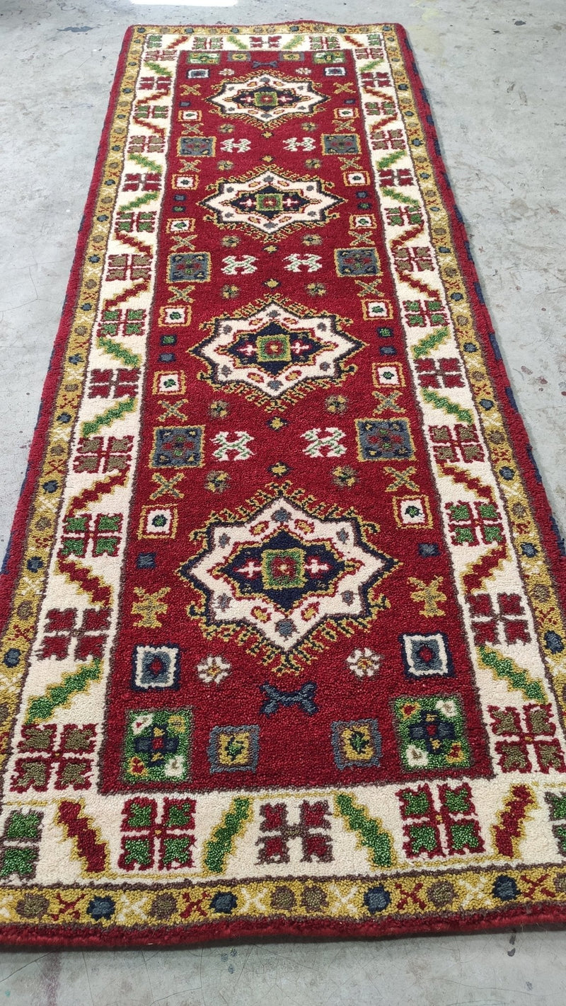 St. Armand 3x8.3 Red and Ivory Hand-Knotted Kazak Runner | Banana Manor Rug Company