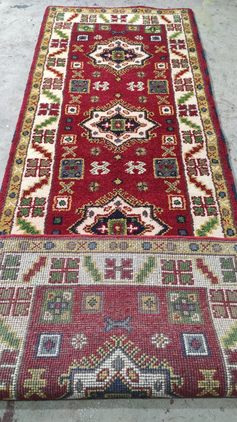 St. Armand 3x8.3 Red and Ivory Hand-Knotted Kazak Runner | Banana Manor Rug Company