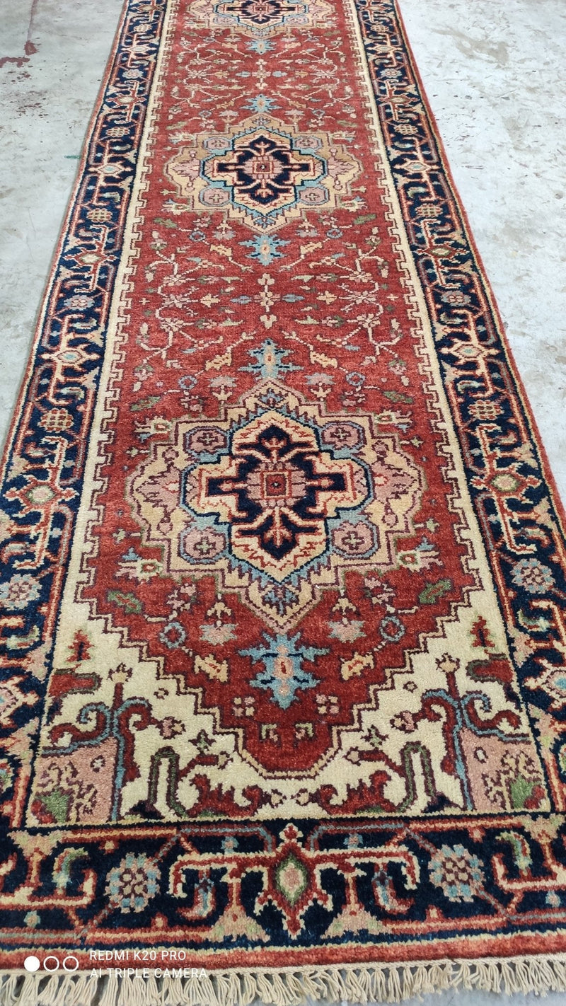 Stephen Ambrose 2.9x10 Red and Blue Hand-Knotted Serapi Runner | Banana Manor Rug Company