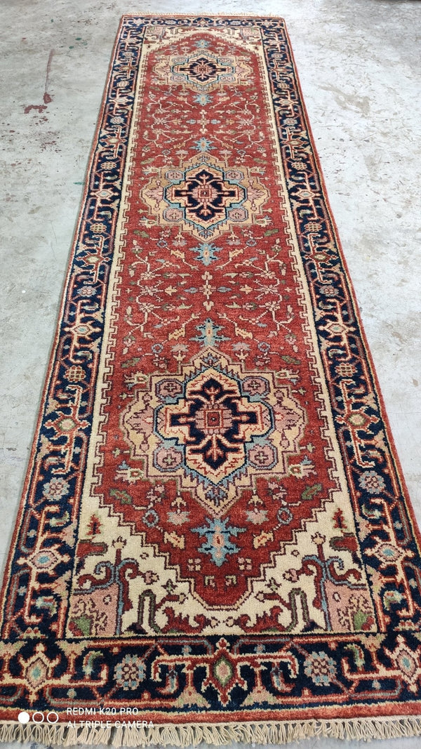 Stephen Ambrose 2.9x10 Red and Blue Hand-Knotted Serapi Runner | Banana Manor Rug Company