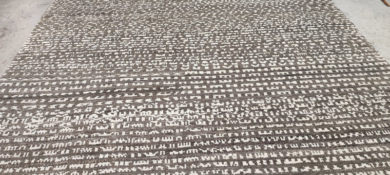 Steve Rubell 9x11.9 Brown and Ivory Hand-Knotted Modern Rug | Banana Manor Rug Company