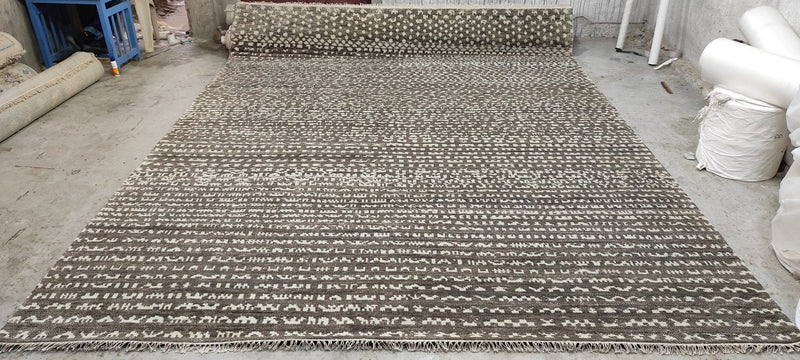 Steve Rubell 9x11.9 Brown and Ivory Hand-Knotted Modern Rug | Banana Manor Rug Company