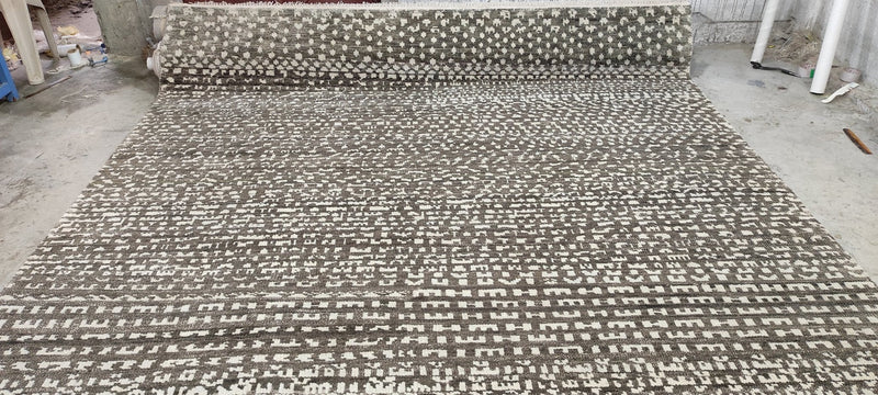 Steve Rubell 9x11.9 Brown and Ivory Hand-Knotted Modern Rug | Banana Manor Rug Company