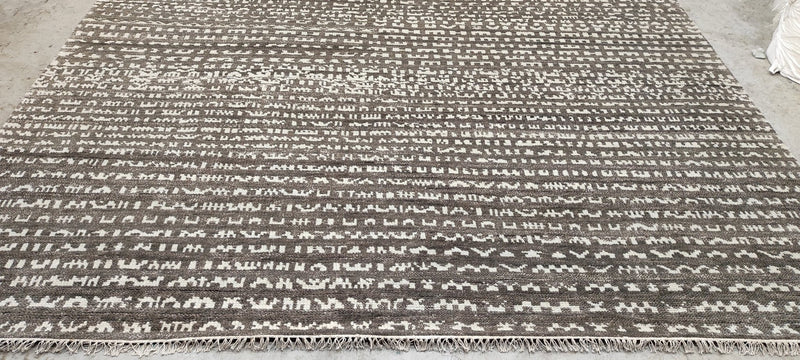 Steve Rubell 9x11.9 Brown and Ivory Hand-Knotted Modern Rug | Banana Manor Rug Company