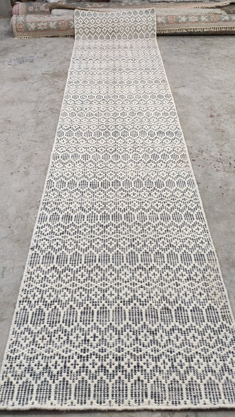 Stormi 2.6x11 White and Grey Handwoven Runner | Banana Manor Rug Company