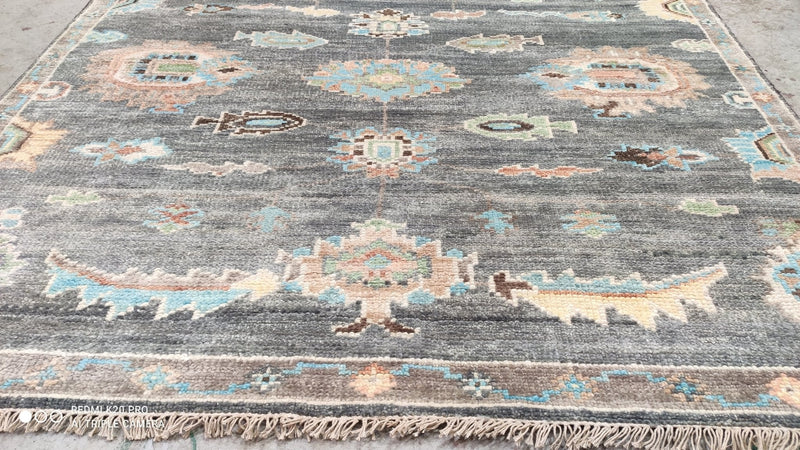 Suna 5.6x8 Dark Gray Turkish Knot Oushak | Banana Manor Rug Company