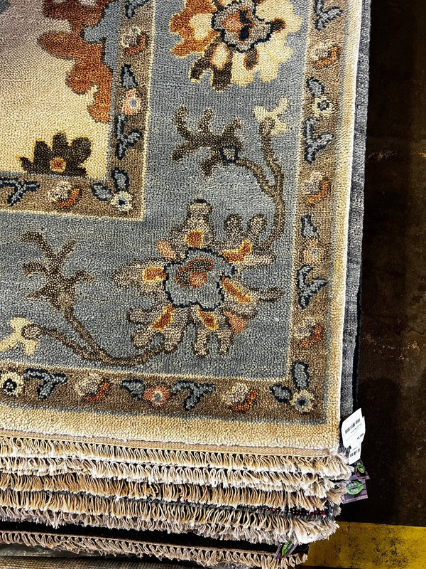 Sunshine 9x12 Ivory and Light Blue Hand-Knotted Oushak Rug | Banana Manor Rug Company