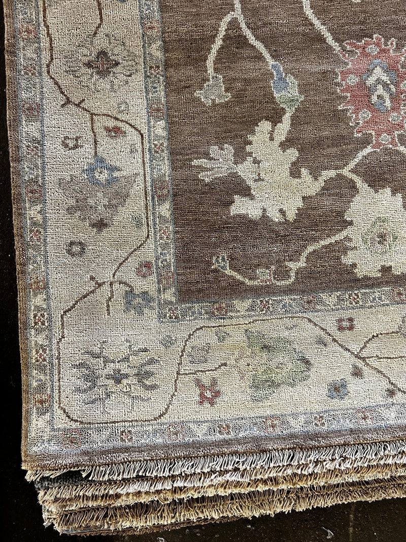 Susan Ross 8x9.9 Brown and Tan Hand-Knotted Oushak Rug | Banana Manor Rug Company