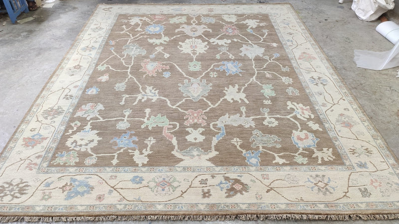 Susan Ross 8x9.9 Brown and Tan Hand-Knotted Oushak Rug | Banana Manor Rug Company