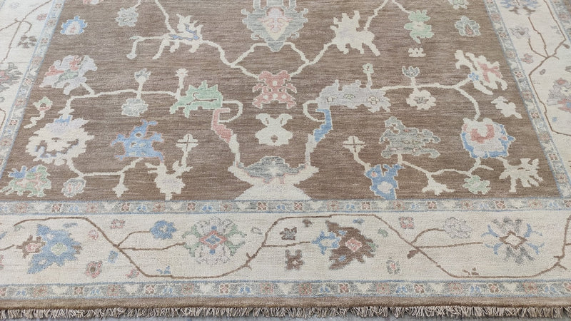 Susan Ross 8x9.9 Brown and Tan Hand-Knotted Oushak Rug | Banana Manor Rug Company