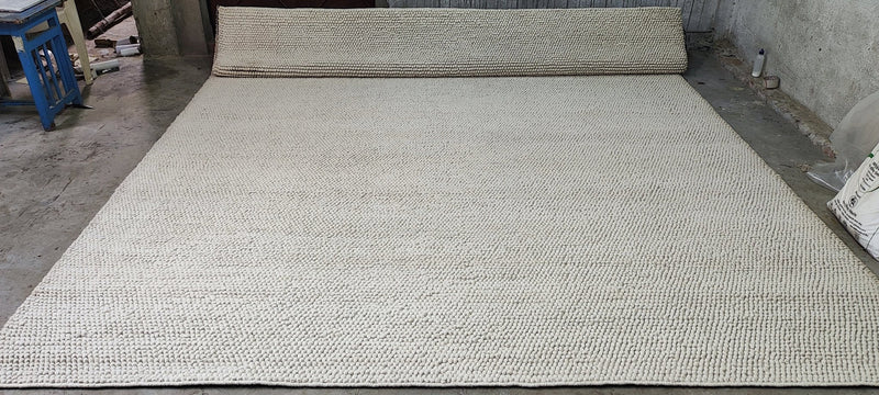 Susanna Rowson Handwoven Wool Durrie Natural Ivory Loop Ball 10x13.6 | Banana Manor Rug Company