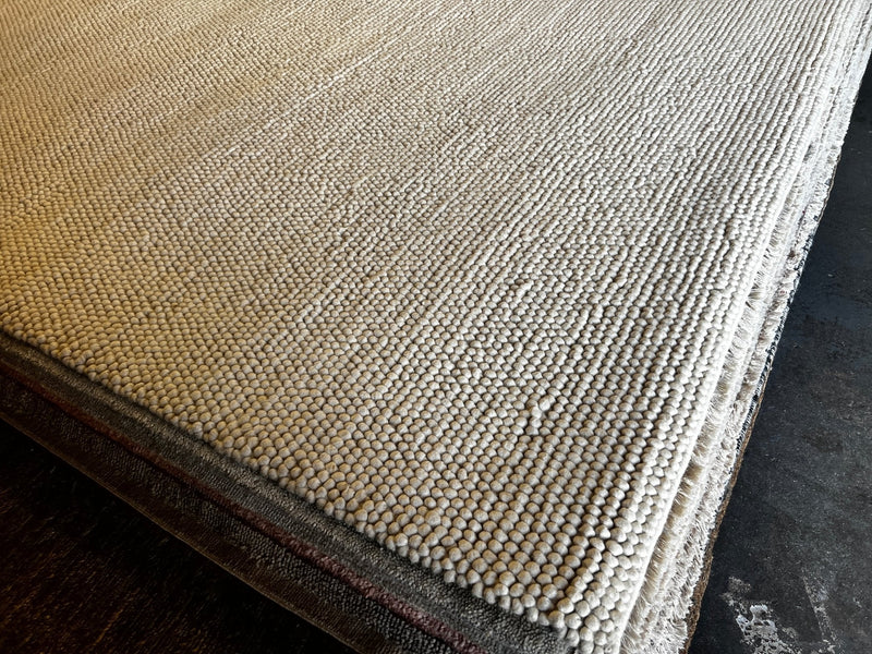 Susanna Thunder 10x13.6 Handwoven Wool Durrie Natural Ivory Loop Ball | Banana Manor Rug Factory Outlet