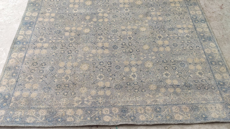 Susanne 6x9 Tan and Light Blue Hand-Knotted Oushak Rug | Banana Manor Rug Company