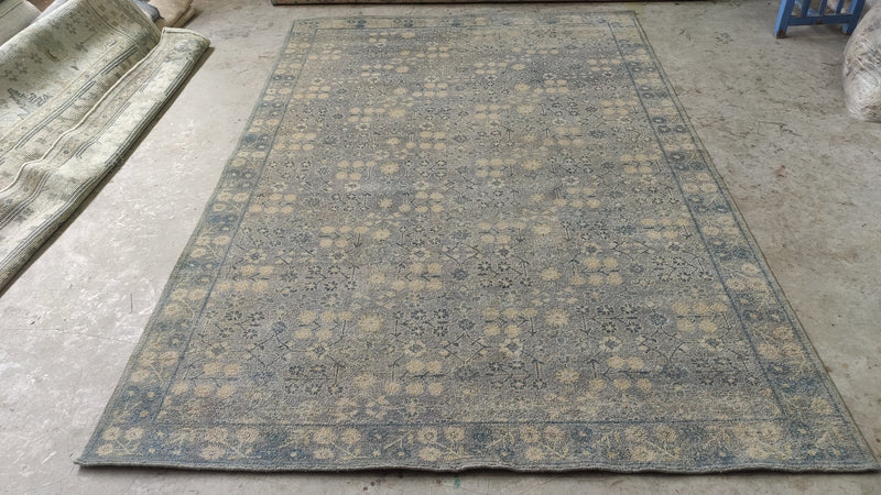 Susanne 6x9 Tan and Light Blue Hand-Knotted Oushak Rug | Banana Manor Rug Company