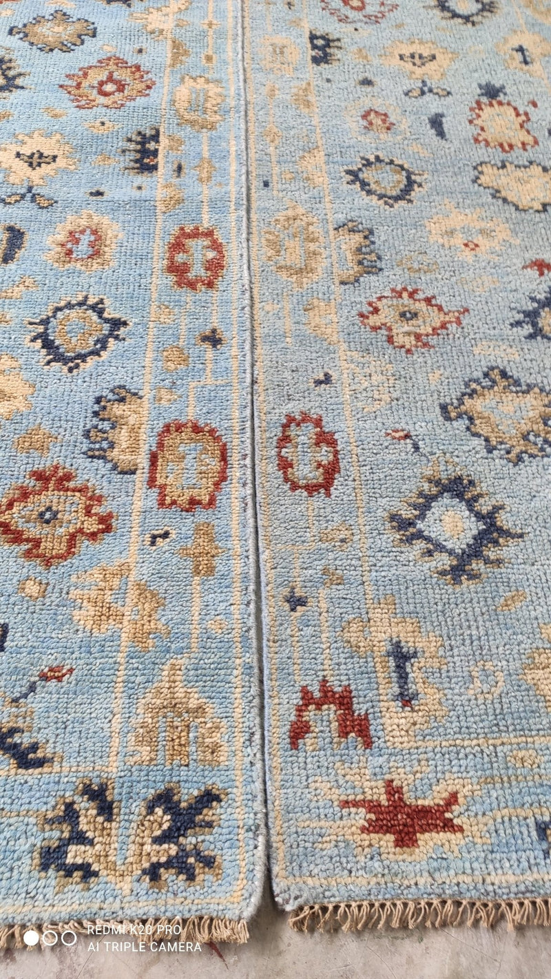 Sutton Hand-Knotted Light Blue Oushak Runner | Banana Manor Rug Company