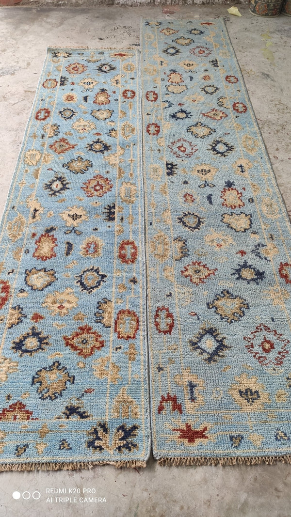 Sutton Hand-Knotted Light Blue Oushak Runner | Banana Manor Rug Company