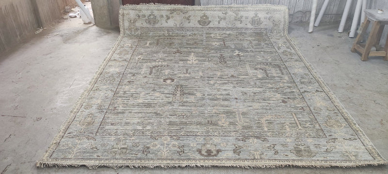 Suzanne Ascher Grey and Beige Hand-Knotted Oushak Rug 8x10 | Banana Manor Rug Company