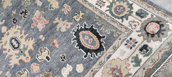 Suzanne Tucker Grey and Ivory Hand-Knotted Oushak Rug 8x10.3 | Banana Manor Rug Company