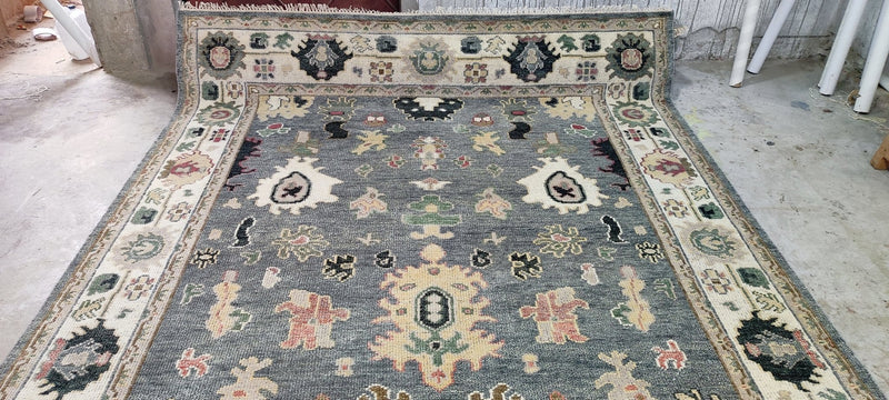 Suzanne Tucker Grey and Ivory Hand-Knotted Oushak Rug 8x10.3 | Banana Manor Rug Company