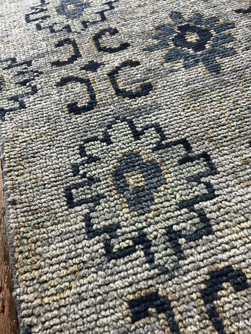 "Suze" Grey and Dark Blue Hand-Knotted Oushak Sample 8x10 | Banana Manor Rug Company