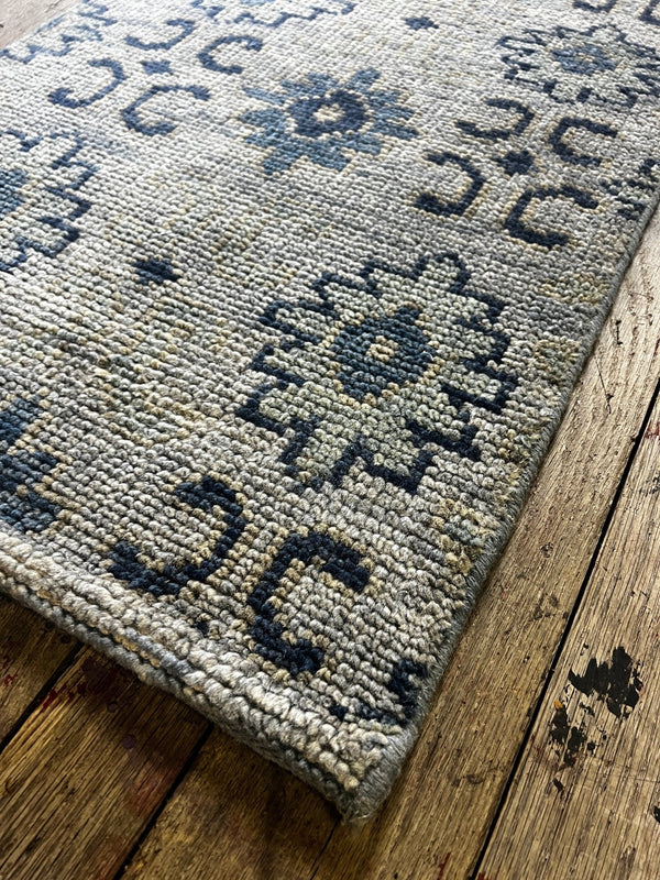 "Suze" Grey and Dark Blue Hand-Knotted Oushak Sample 8x10 | Banana Manor Rug Company