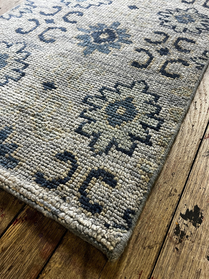 "Suze" Grey and Dark Blue Hand-Knotted Oushak Sample 8x10 | Banana Manor Rug Company